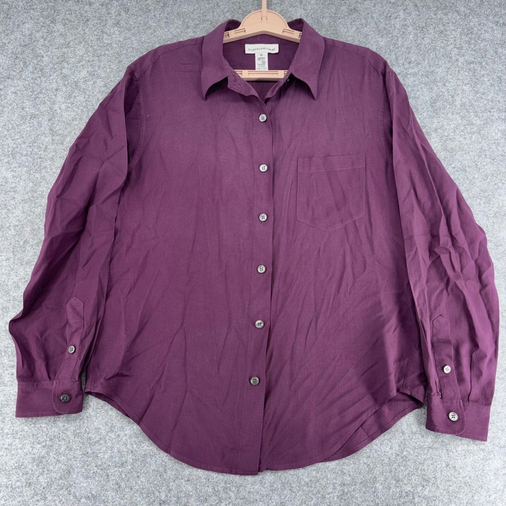 Evan-Picone Womens 100% Silk Button Down Shirt Plum Purple Long Sleeve Size 12
